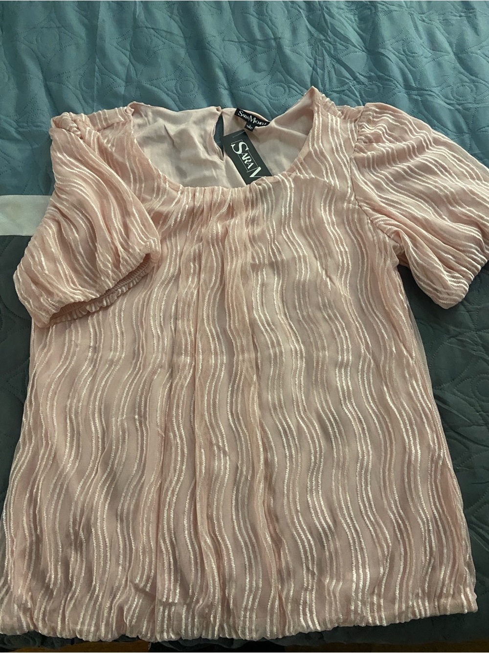 Sara Michelle Blush Pink Textured Puff-Sleeve Top